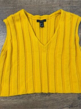 Forever 21 Vibrant Yellow Ribbed V-Neck Sweater Vest